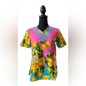 Antica Sartoria by Giacoma Colorful Lemon Floral Cotton Blouse